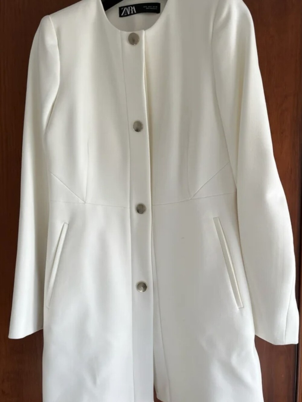 Zara Ivory Collarless Button-Front Trench Coat
